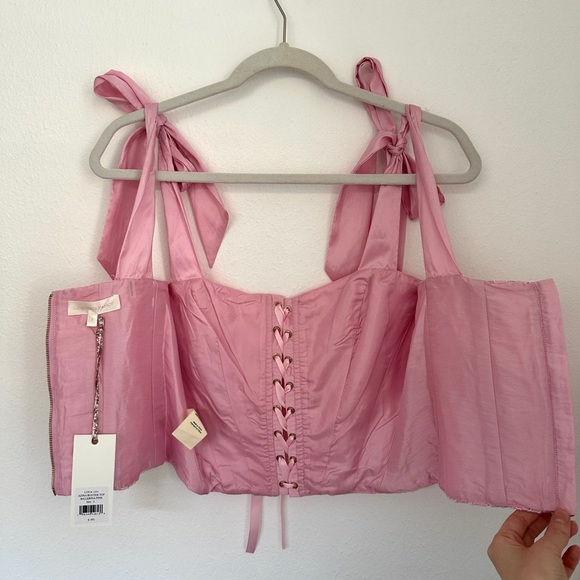 NWT LoveShackFancy Azina Lace Front Tie Shoulder Bustier Top - Ballerina Pink - Picture 9 of 16